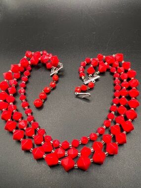 Vintage Japan Red Multi-Strand Bead Necklace